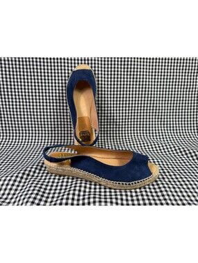 Kanna Espadrille Wedge Sandals Womens 8 EU 39 Navy Blue Suede Leather Spain